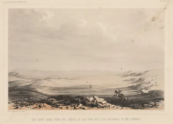Le Grand Bassin de la Canada de las Uvas avec les Montagnes Perdues au loin, litho par A. Hoen und Co., 1855